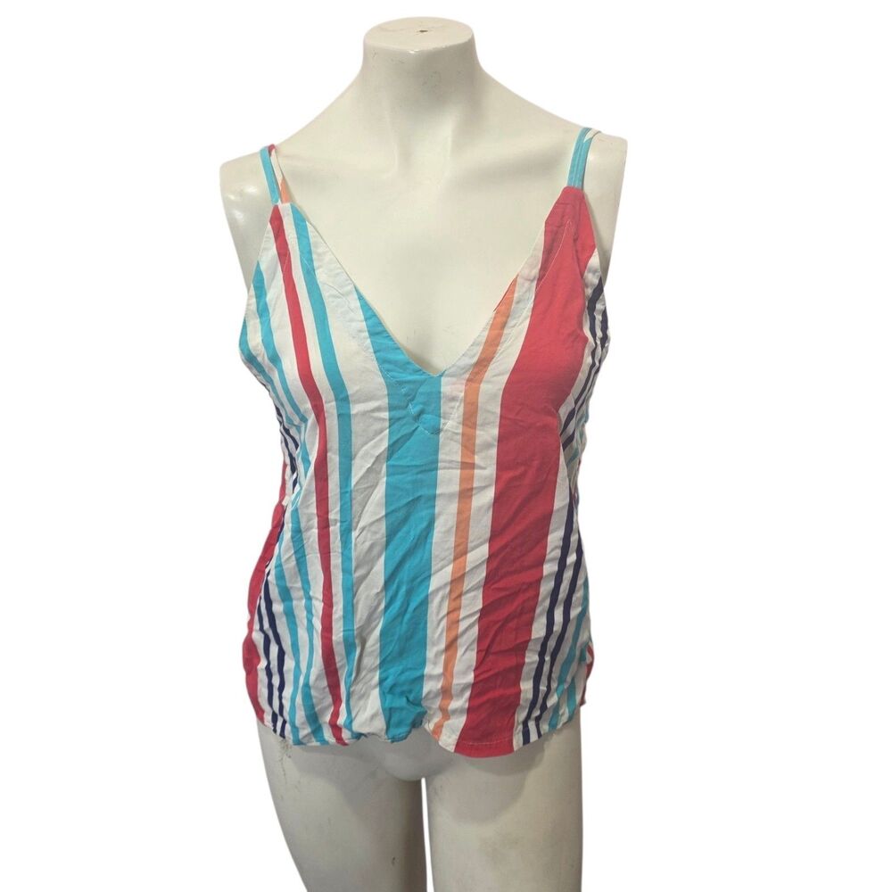 Lulus Stripe Tie Back Cami Tank Top Small Multicolor V‎ Neck Open Back Rayon